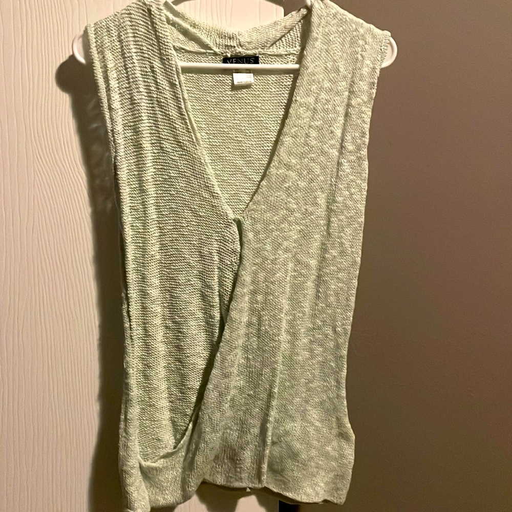 Venus brand sweater cover up in mint green. Perfect item for layering.